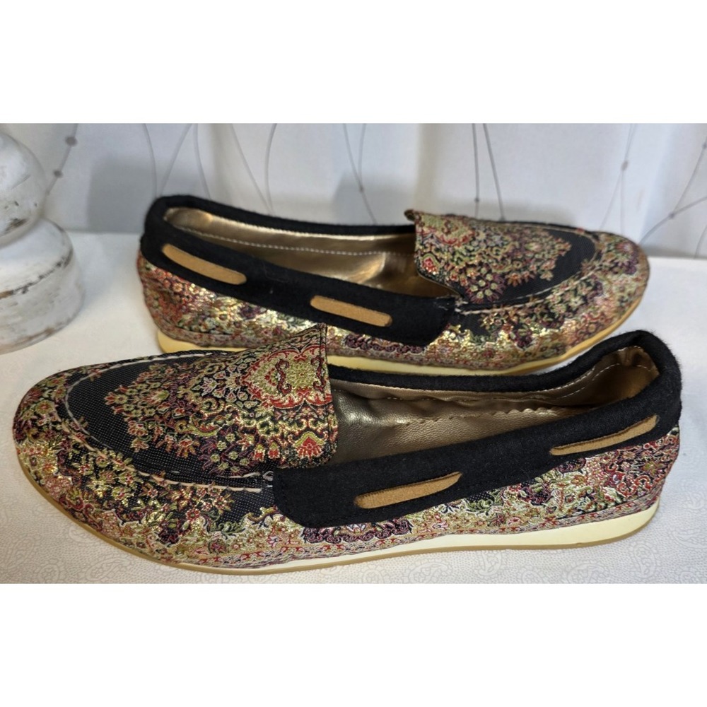 Womens Tapestry Loafers 37 Slip‎ On Shoes Ornate Metallic Artsy Boho Ethnic